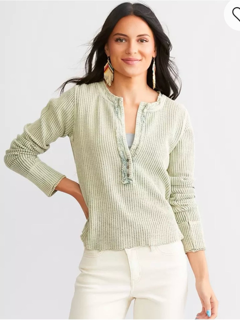 Free People Colt Thermal Henley Seafoam  L